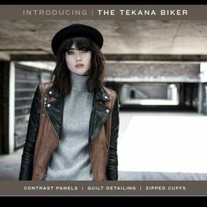 MUUBAA TEKANA BLACK TAN LEATHER BIKER JACKET US 2